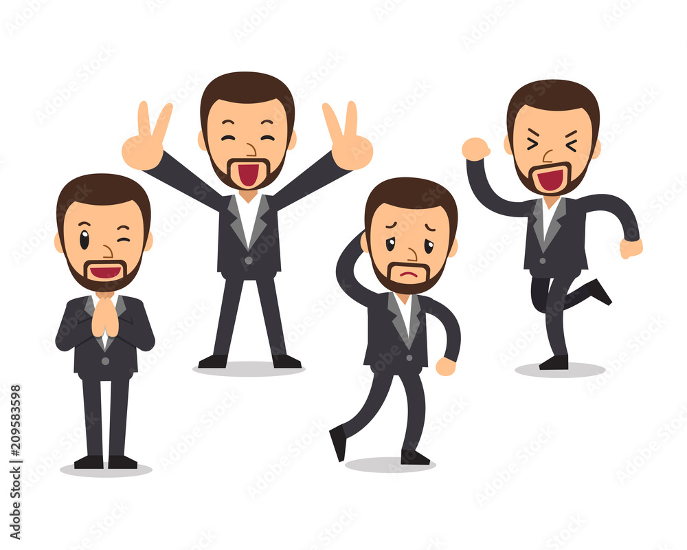 Set of vector cartoon businessman character poses for design. Set of vector cartoon businessman character poses for design.