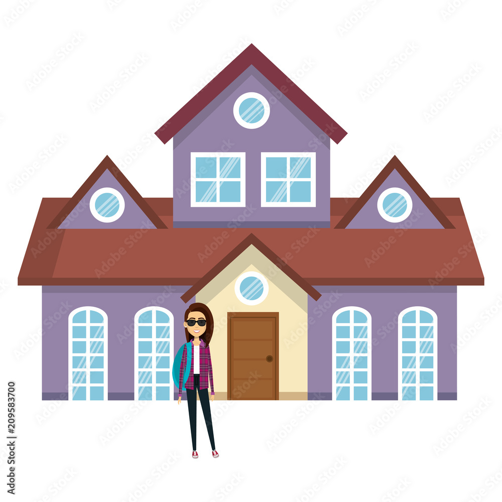young woman outside the house vector illustration design young woman outside the house vector illustration design