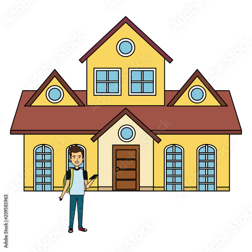 student young man outside the house vector illustration design