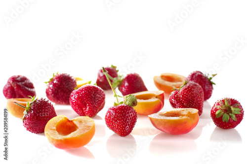 Berries  strawberries  blueberries  apricot  fruits on a white background