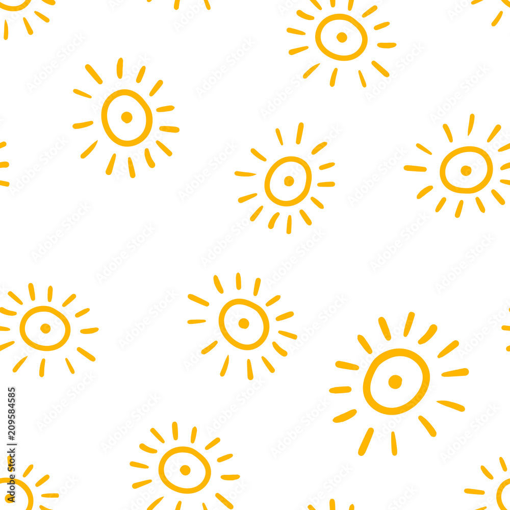 Hand drawn sun icon seamless pattern background. Business concept vector illustration. Handdrawn sunshine symbol pattern.