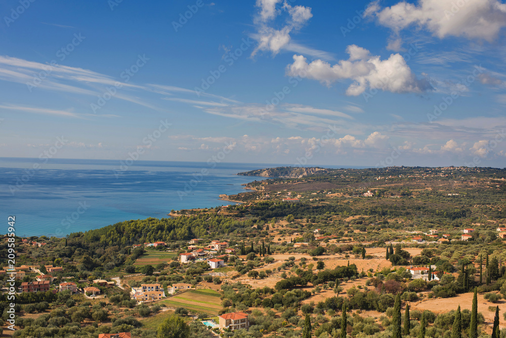 view of Kefalonia island with mountain and ionian sea. Greece.