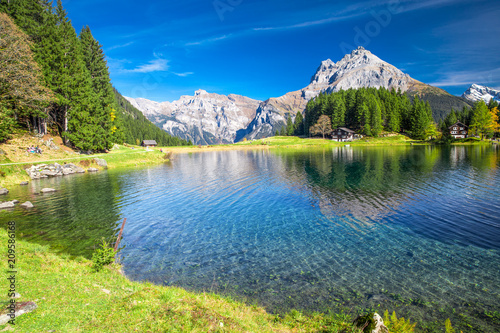 Arnisee lake with Swiss Alps. Arnisee is a reservoir in the Canton of Uri, Switzerland