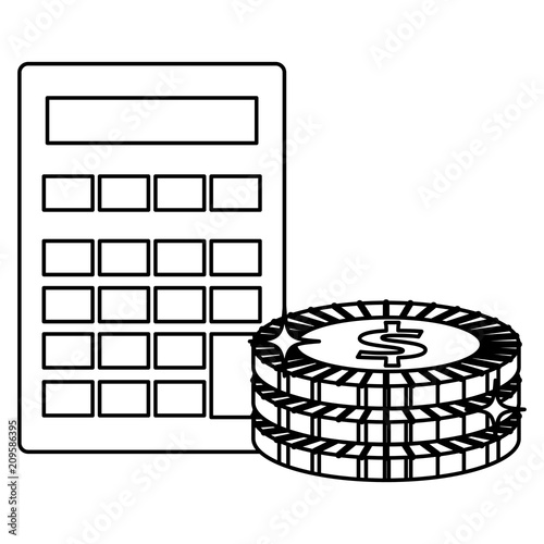 calculator math device with coins vector illustration design
