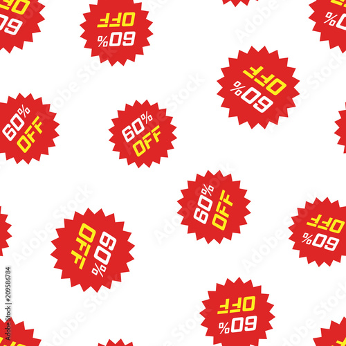 Discount sticker icon seamless pattern background. Business concept vector illustration. Sale tag promotion 60 percent discount symbol pattern.