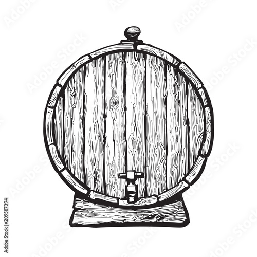 Old wooden barrel with tap