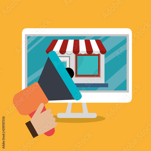 monitor computer with electronic commerce icons vector illustration design