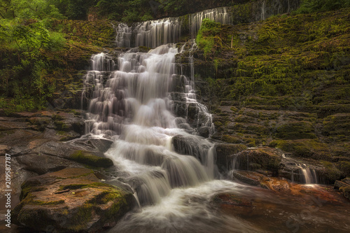 The top section of Sgwd Clun Gwyn from the west bank  on the Mellte river  near Pontneddfechan in South Wales  UK.  