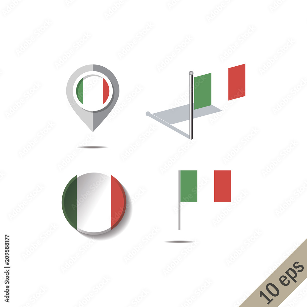 Map pins with flag of ITALY - vector illustration Map pins with flag of ITALY - vector illustration