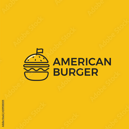 American classic burger logo. Logotype for restaurant or cafe or fast food. Vector illustration