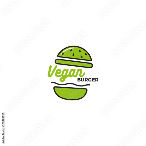 Vegan eco burger. Vegetarian lunch. Logotype for restaurant or cafe or fast food. 