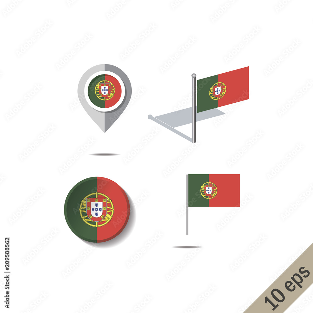 Map pins with flag of Portugal- vector illustration Map pins with flag of Portugal- vector illustration