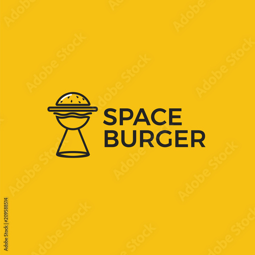 Space burger UFO logo. Logotype for restaurant or cafe or fast food. 