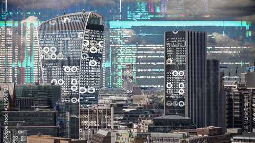 Photography london skyline and data code