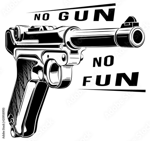 Luger P08 Parabellum retro pistol vector. Pistol emblem logo. No gun no fun