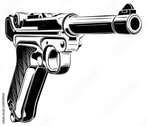 Luger P08 Parabellum retro pistol vector.