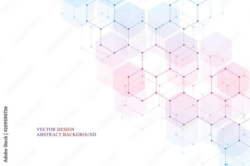 Hexagonal molecular structure for medical, science and digital technology design. Abstract geometric vector background.