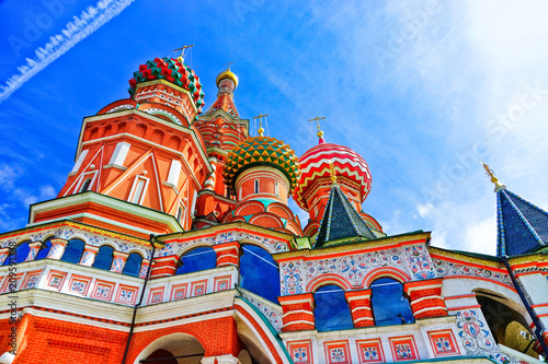 View of St. Basil's cathedral on the Red Square in summer in Moscow, Russia.