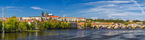 Prague panorama city skyline with Old Town, Prague Castle, Charles Bridge, St. Vitus Cathedral. Prague, Czech Republic