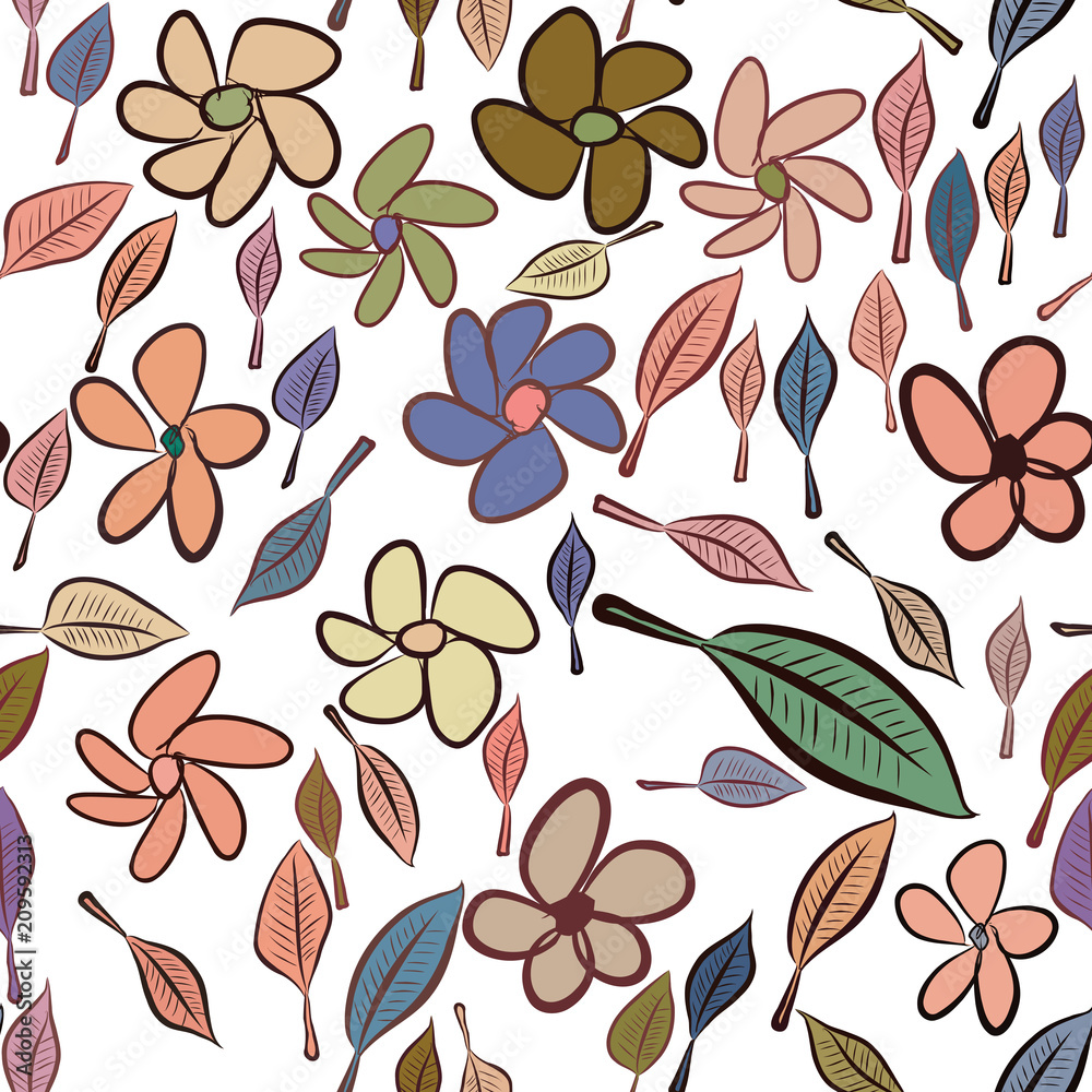 Seamless abstract leaves & flower illustrations background. Color, surface, creative & pattern. Seamless abstract leaves & flower illustrations background. Color, surface, creative & pattern.
