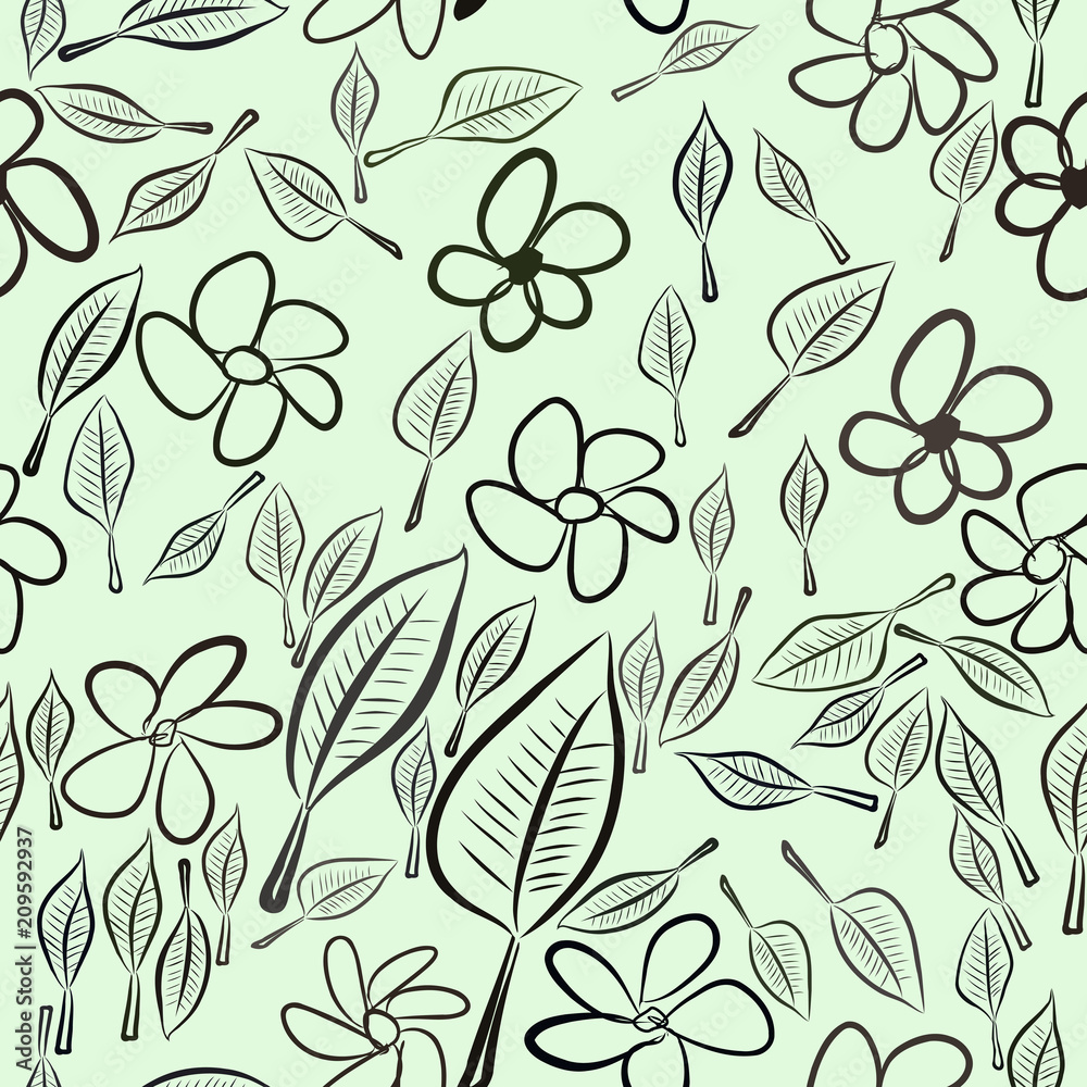 Seamless abstract leaves & flower illustrations background. Nature, cartoon, messy & wallpaper. Seamless abstract leaves & flower illustrations background. Nature, cartoon, messy & wallpaper.