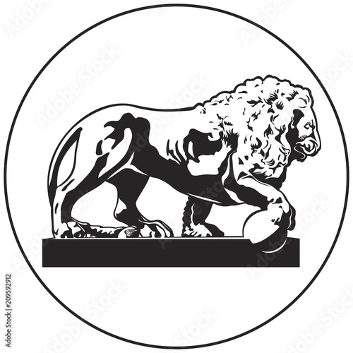Lion sculpture vector icon from Saint-Petersburg Russian landmark set. Monumental bronze statue of a lion standing on the bank of the Neva River, in the parks, gardens, near the palaces