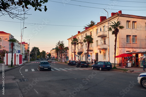 Street of the Kobuleti in sunset light