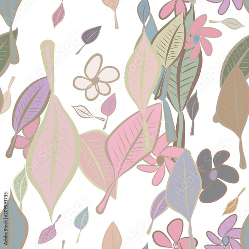 Seamless leaves & flower illustrations background abstract, hand drawn. Shape, digital, concept & sketch.