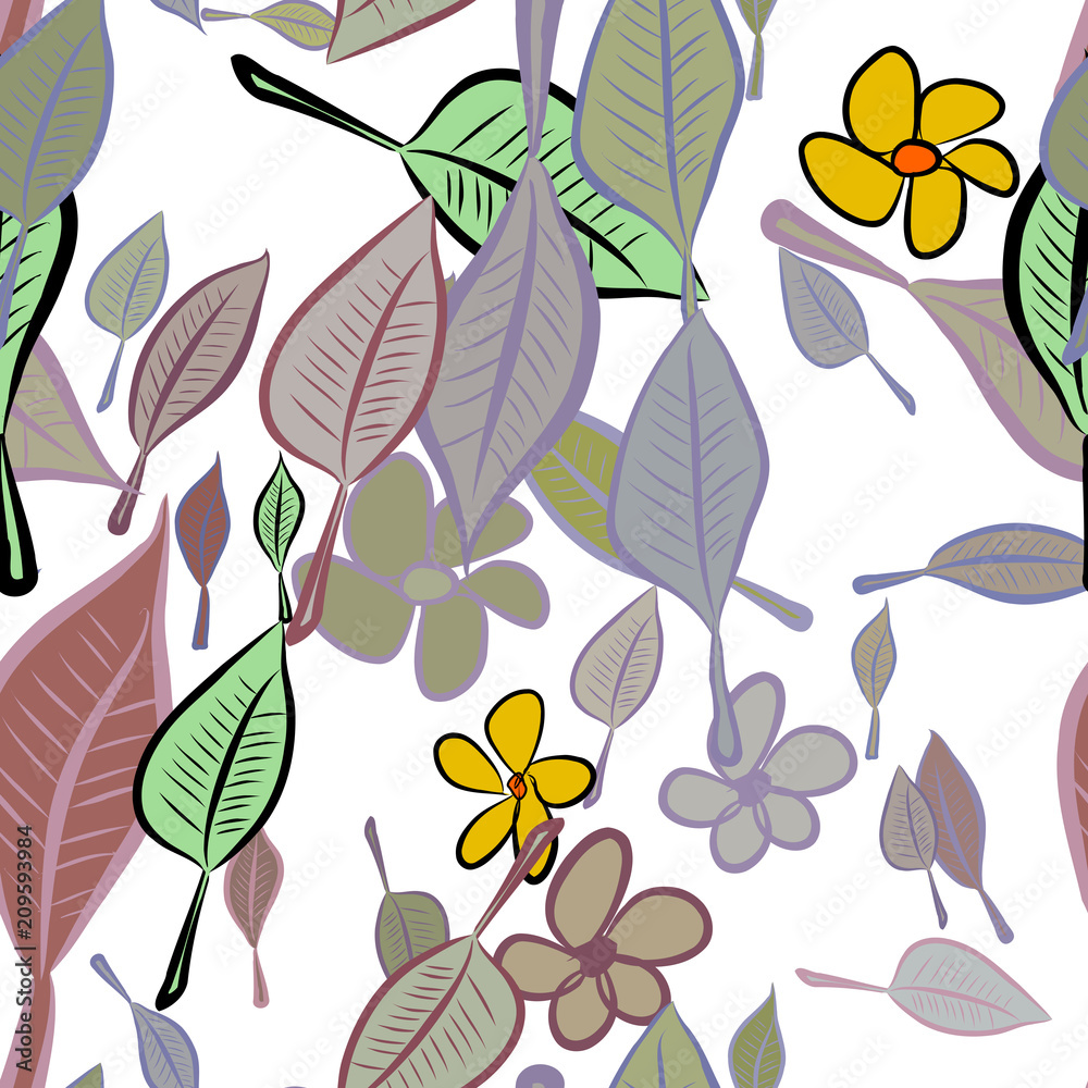 Seamless illustrations of leaves & flower. Backdrop, shape, cartoon & set. Seamless illustrations of leaves & flower. Backdrop, shape, cartoon & set.