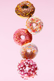 Donut Dessert. Donuts On Pink Background
