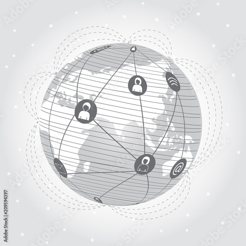 Worldwide connection concept.  Global communications network. Stock vector. Vector illustration EPS10.  