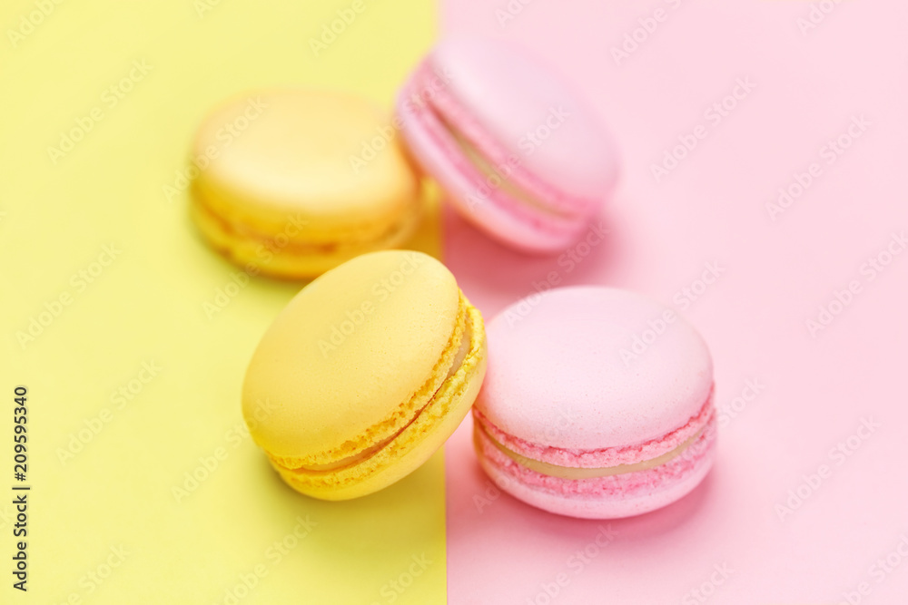 Macarons. Colorful Dessert On Background.