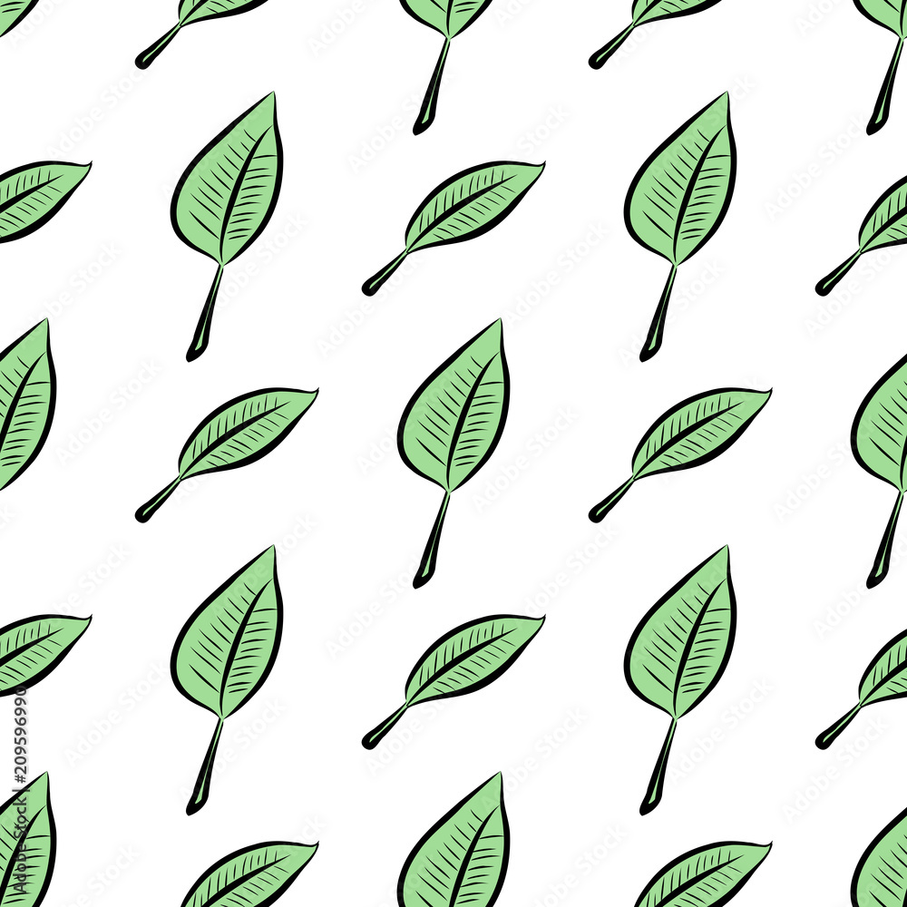 Seamless illustrations of leaves. Decoration, texture, pattern & line.