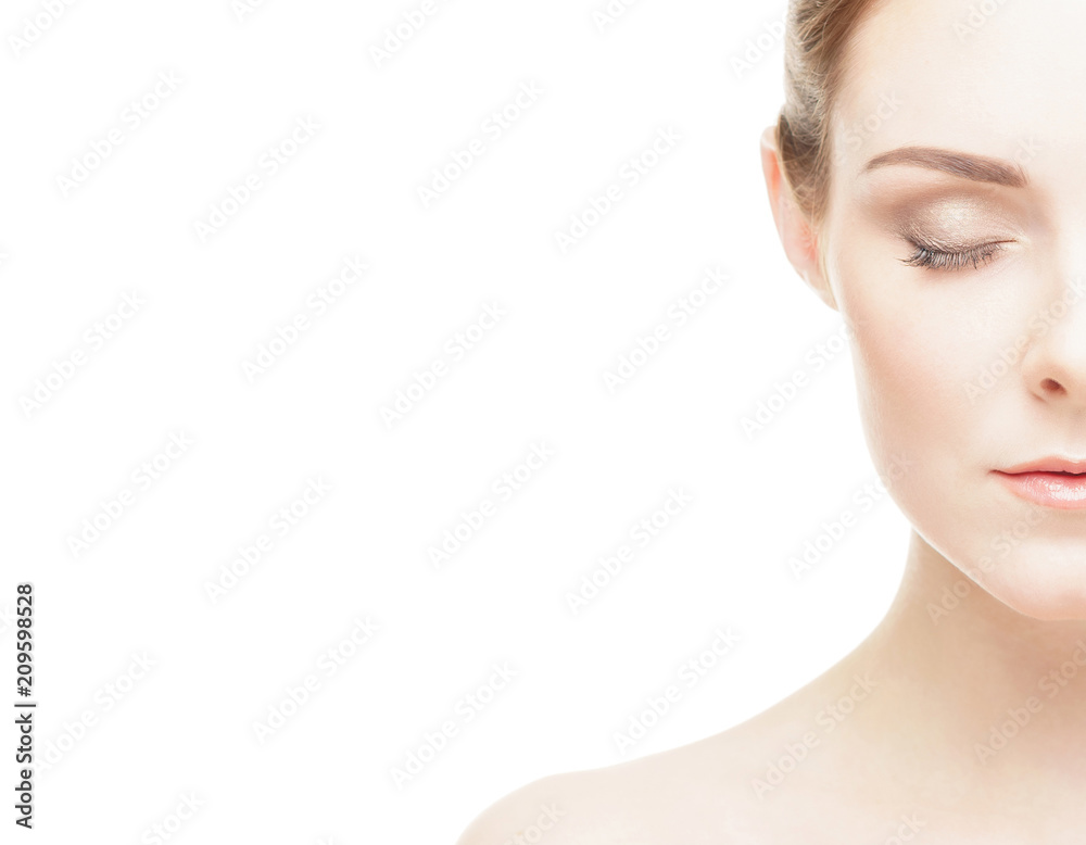 Spa portrait of beautiful, fresh and healthy woman. Human face isolated on white background. Spa portrait of beautiful, fresh and healthy woman. Human face isolated on white background.