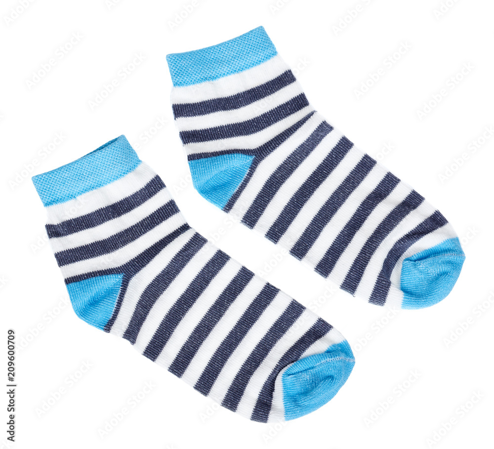 Kid cotton socks, striped texture. Isolated on white background Kid cotton socks, striped texture. Isolated on white background
