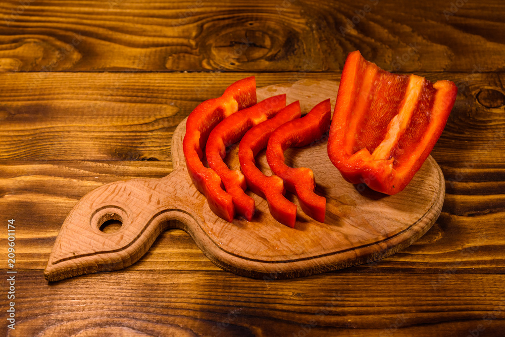 Sliced bulgarian pepper on a cutting board
