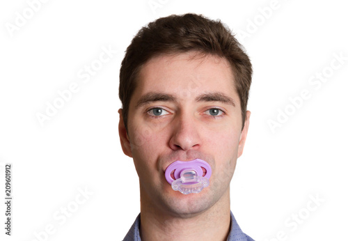 male dad with baby nipple in mouth close-up head