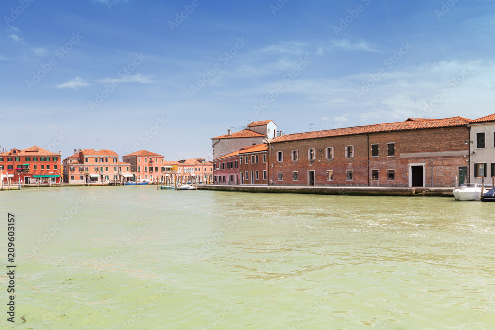Murano Island, small village near the Venice / Panorama of the river canal and historical architecture