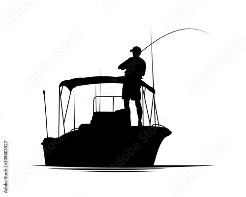Fotografija Fisherman in boat silhouette