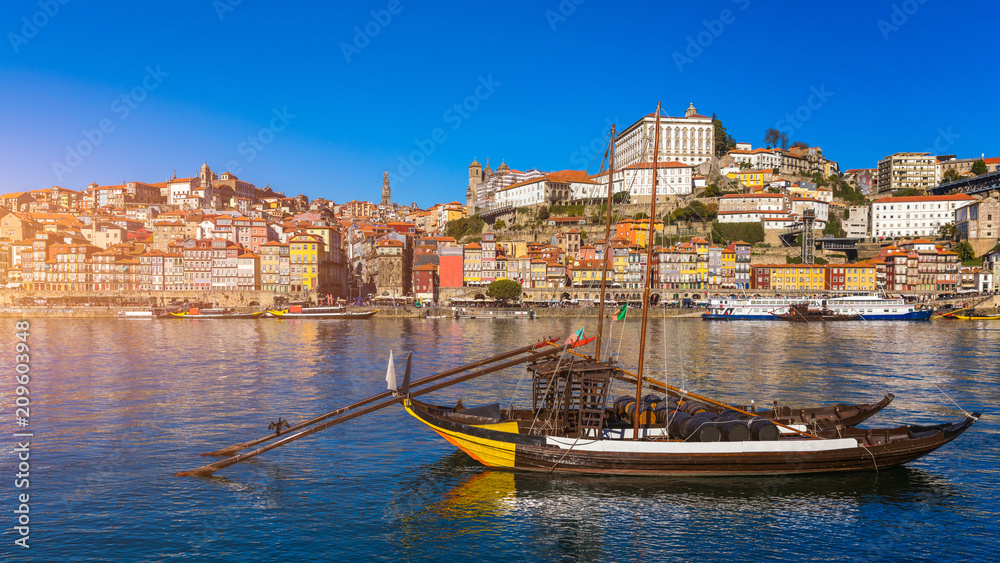Scenic view of the Porto Old Town pier architecture over Duoro river in Porto, Portugal