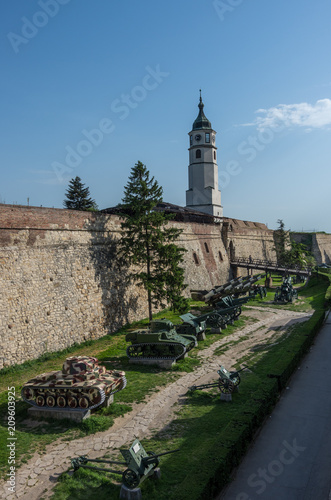 Sahat kula, the clock tower and gate of the Belgrade Kalemegdan fortress or Beogradska Tvrdjava, and a part of the outdoor exhibition of the Military Museum in Serbia photo