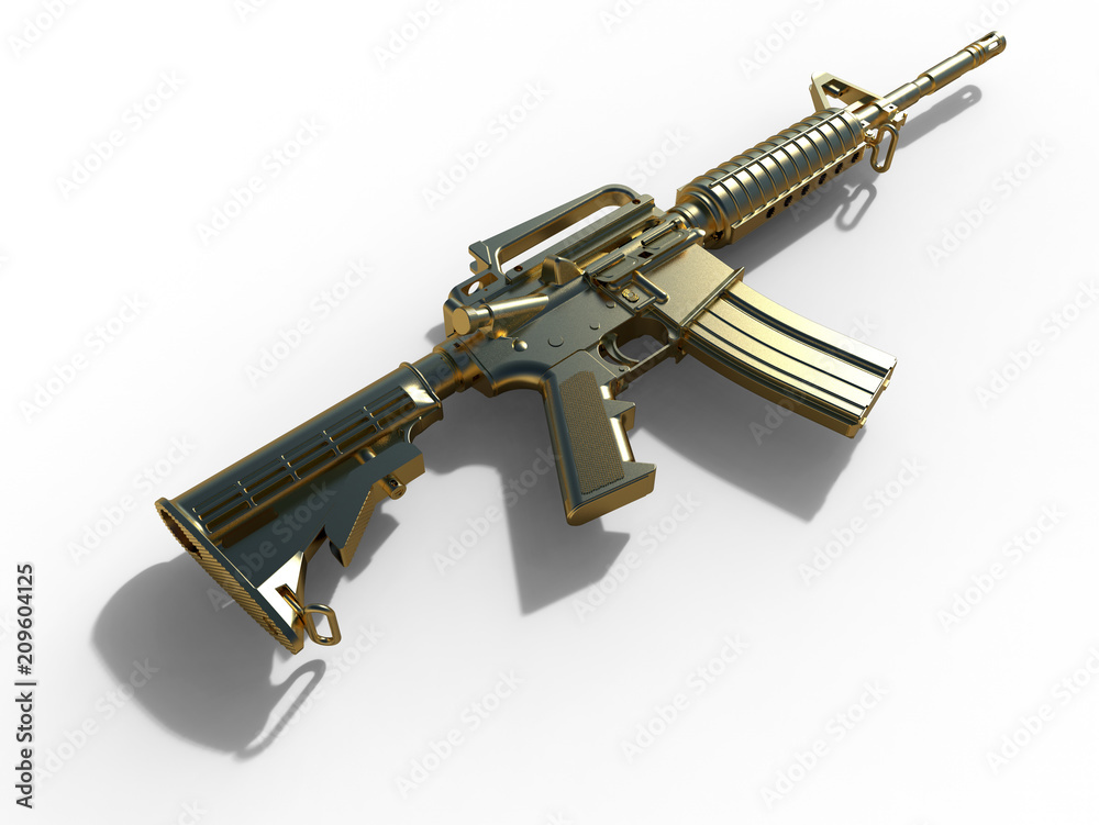 3D golden assault rifle