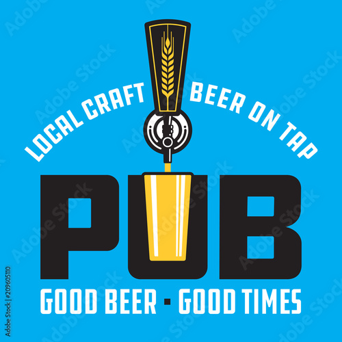 Pub Craft Beer Vector Design. Vector illustration beer tap and pint glass making pub or brew pub badge.
