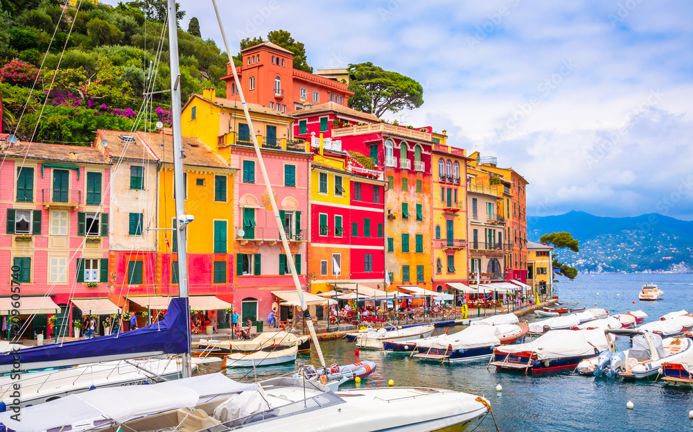 Beautiful bay with colorful houses in Portofino,  Liguria, Italy