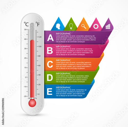 Infographics thermometer design template. Vector illustration.