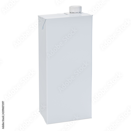 Milk or juice pack, blank carton packaging container box with plastic cap. 3D rendering