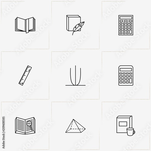 Mathematics line icon set with mathematics figures, ruler and coordinate axis