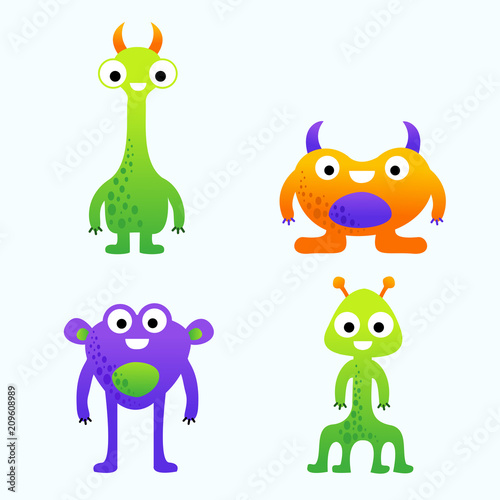 Funny cute cartoon vector monsters set for kids
