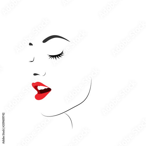 Silhouette of a woman s face with red lips. Vector illustration.