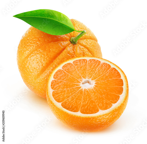 Isolated oranges. Cut fruits isolated on white background with clipping path